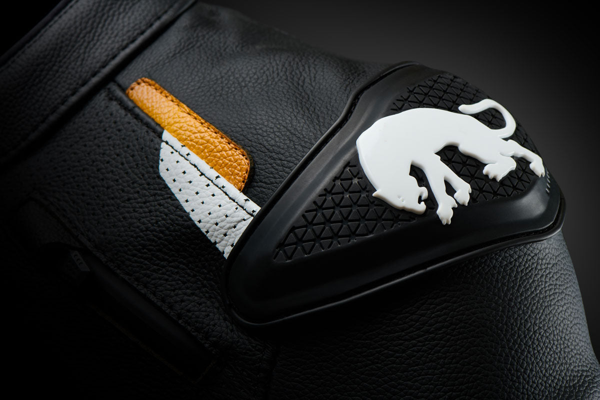 Blouson Cuir Moto Femme Racing Homologué AAA — Noir-Or, vue detail 5