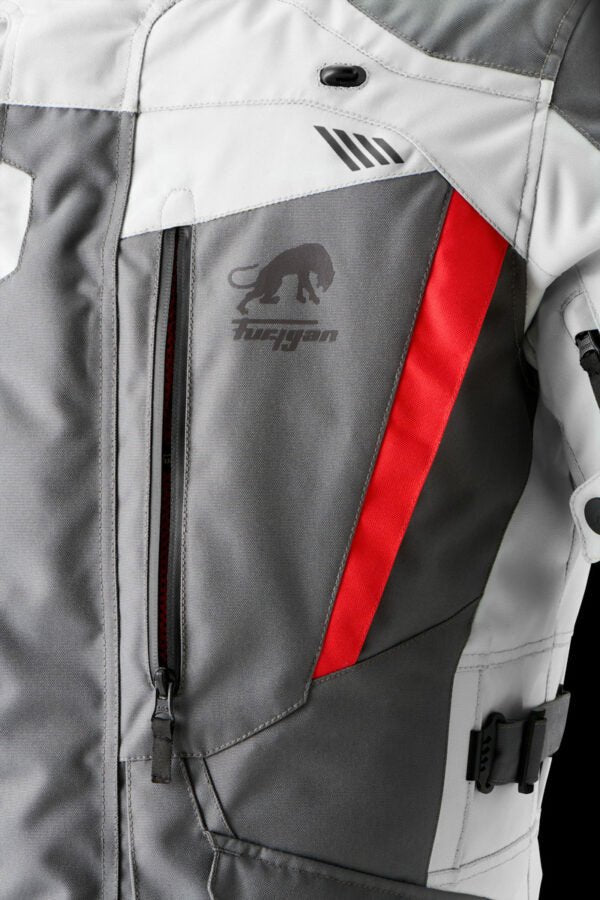 Blouson Moto Furygan APALACHES EVO — Protection CE Niveau AA Gris - Pearl - Rouge - LE PRATIQUE DU MOTARD