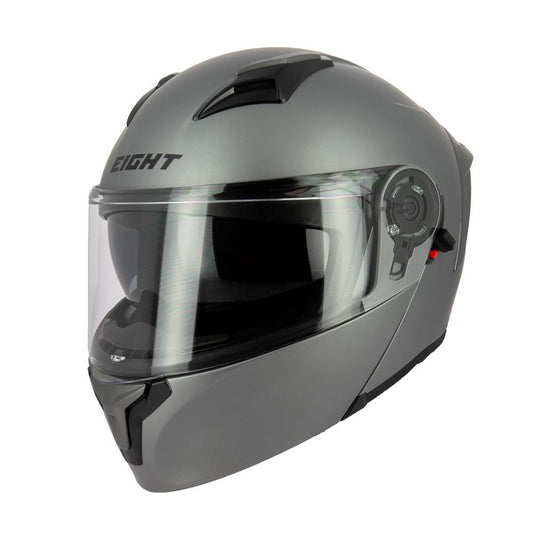 Casque modulable S551 Dual Face titane mat — vue trois-quarts avant, mentonnière fermée