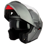 Casque modulable S551 Dual Face titane mat — vue trois-quarts avant, mentonnière relevée
