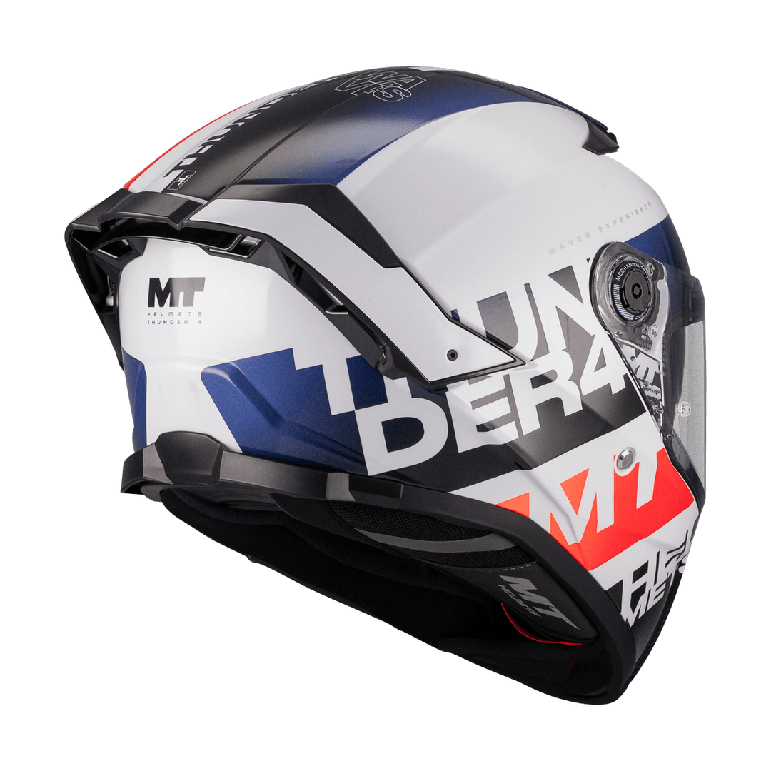 Casque Intégral MT Thunder 4 SV Waves Blanc/Marine Gloss — ECE 22.06 - LE PRATIQUE DU MOTARD