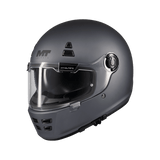 Casque intégral rétro MT Jarama SV gris mat, vue trois-quarts face visière fermée - LE PRATIQUE DU MOTARD
