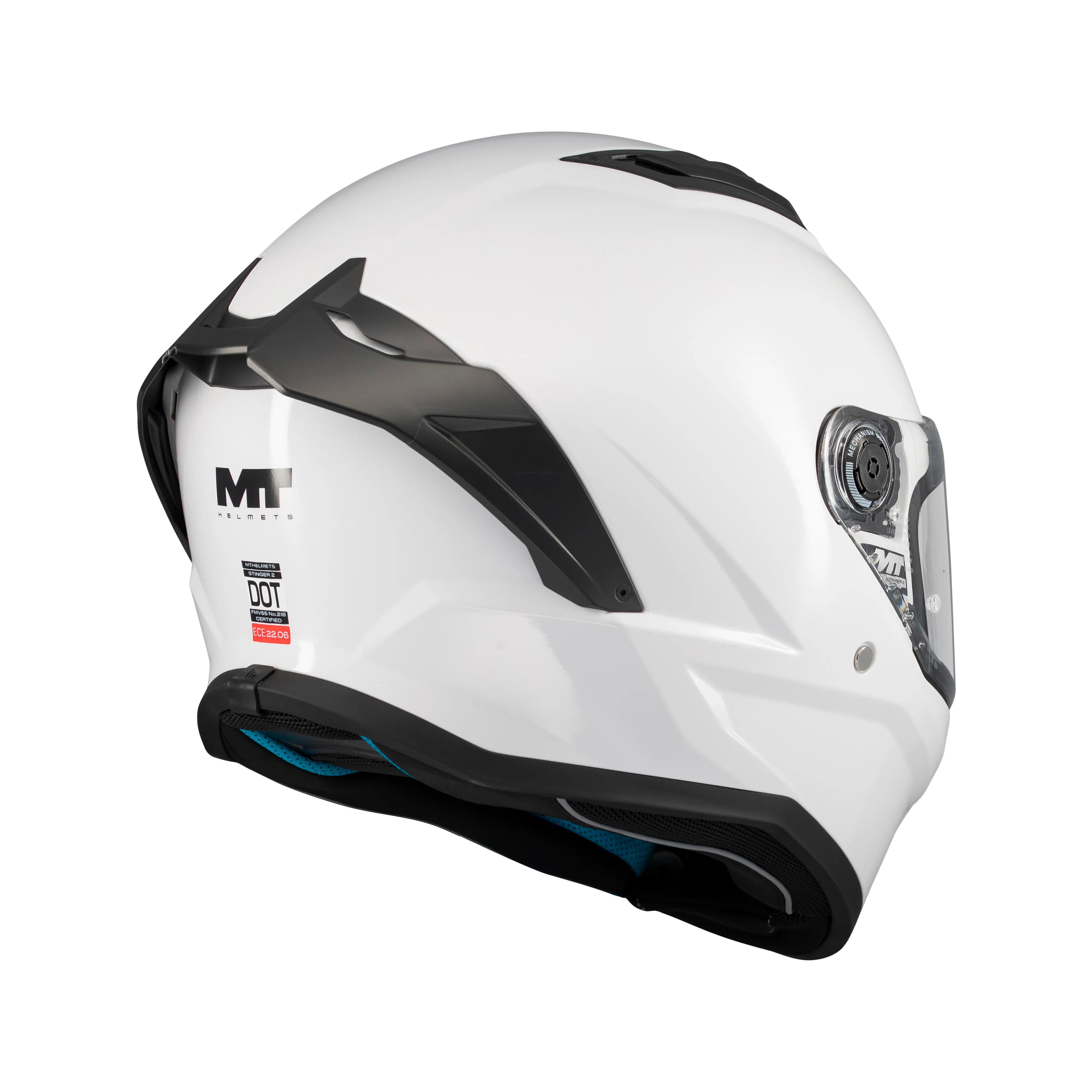 Casque intégral homologué ECE 22-06 Stinger 2 blanc vue arrière trois-quarts ventilations