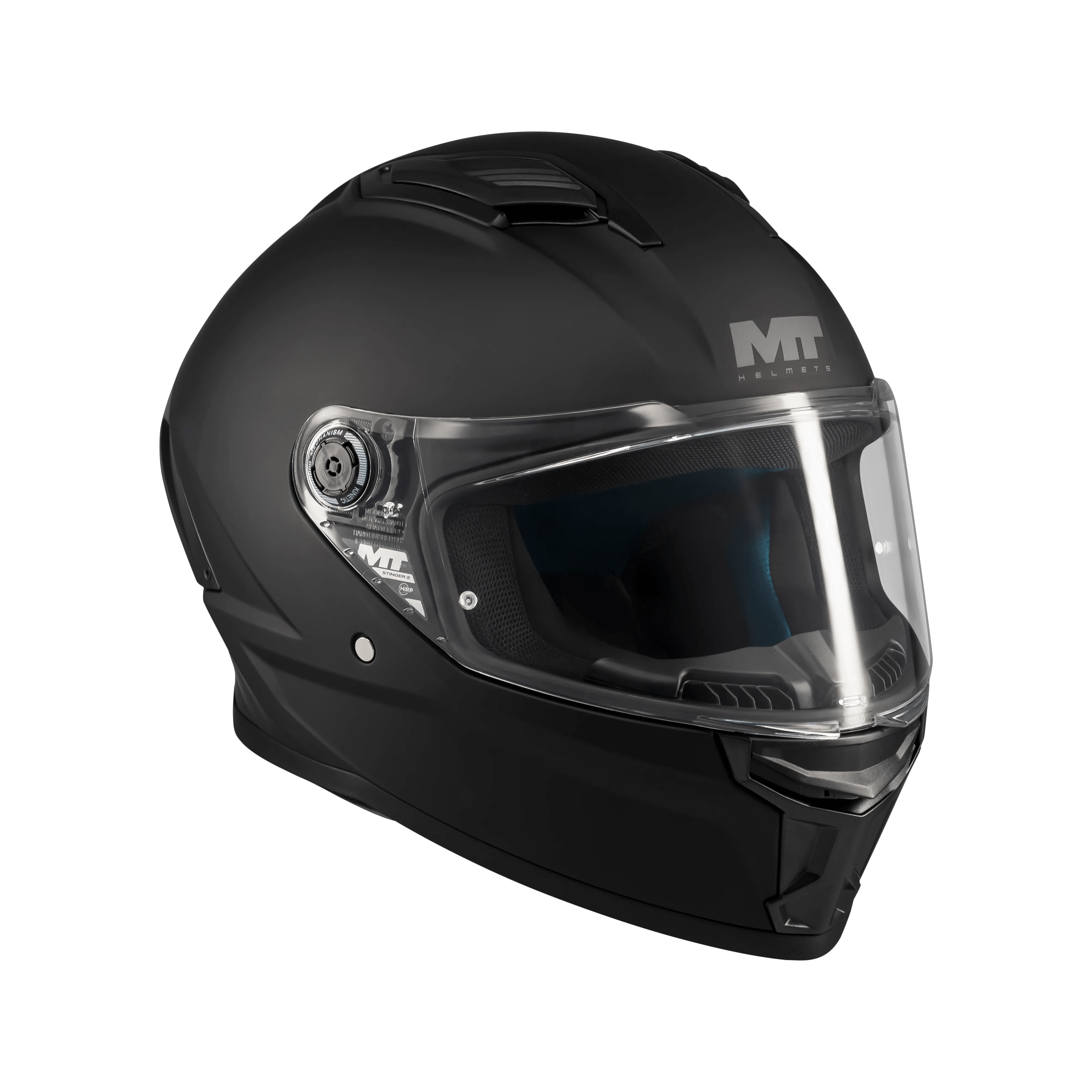 Casque intégral homologué ECE 22-06 Stinger 2 noir mat vue trois-quarts avant
