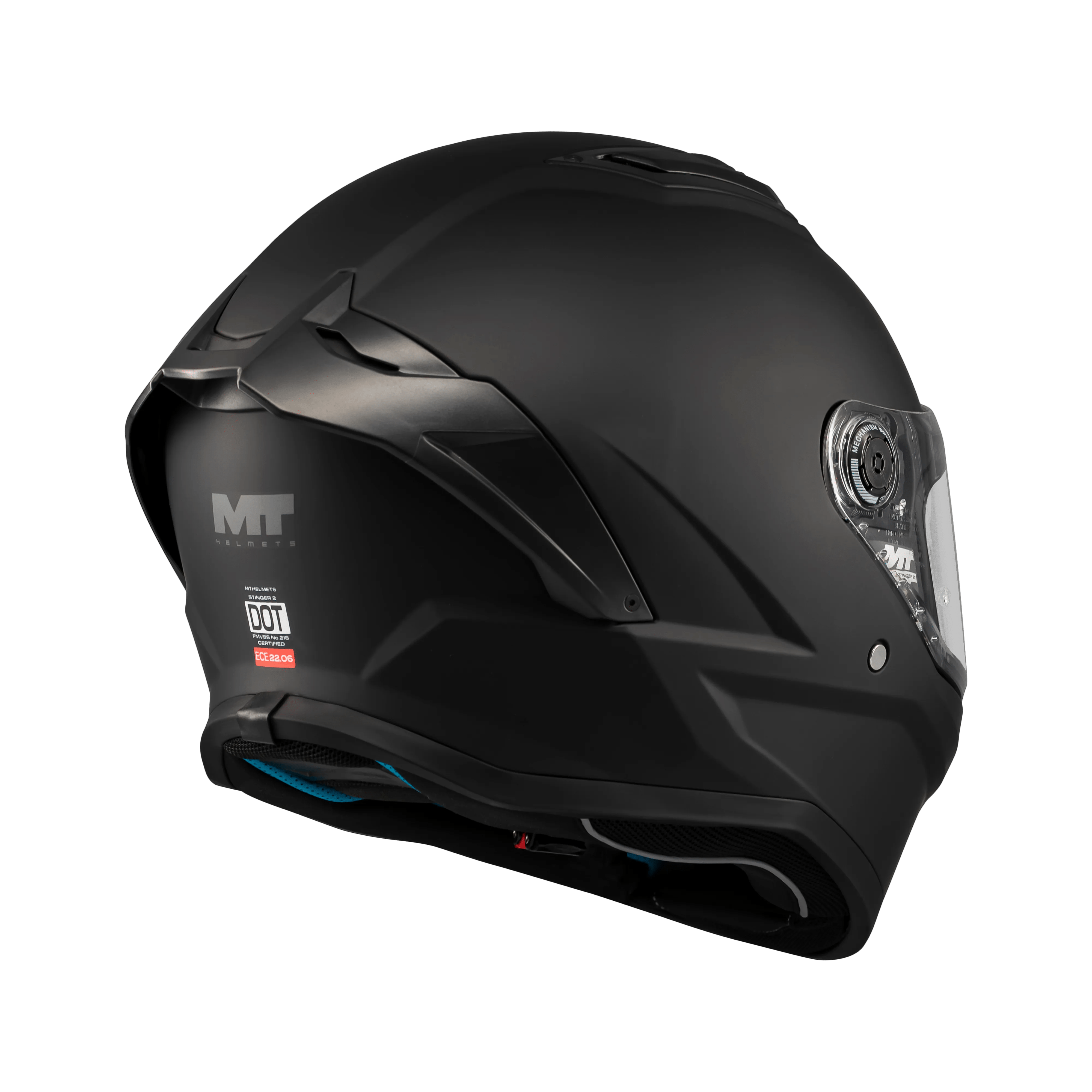 Casque intégral noir mat Stinger 2 vue arrière trois-quarts extracteurs de ventilation