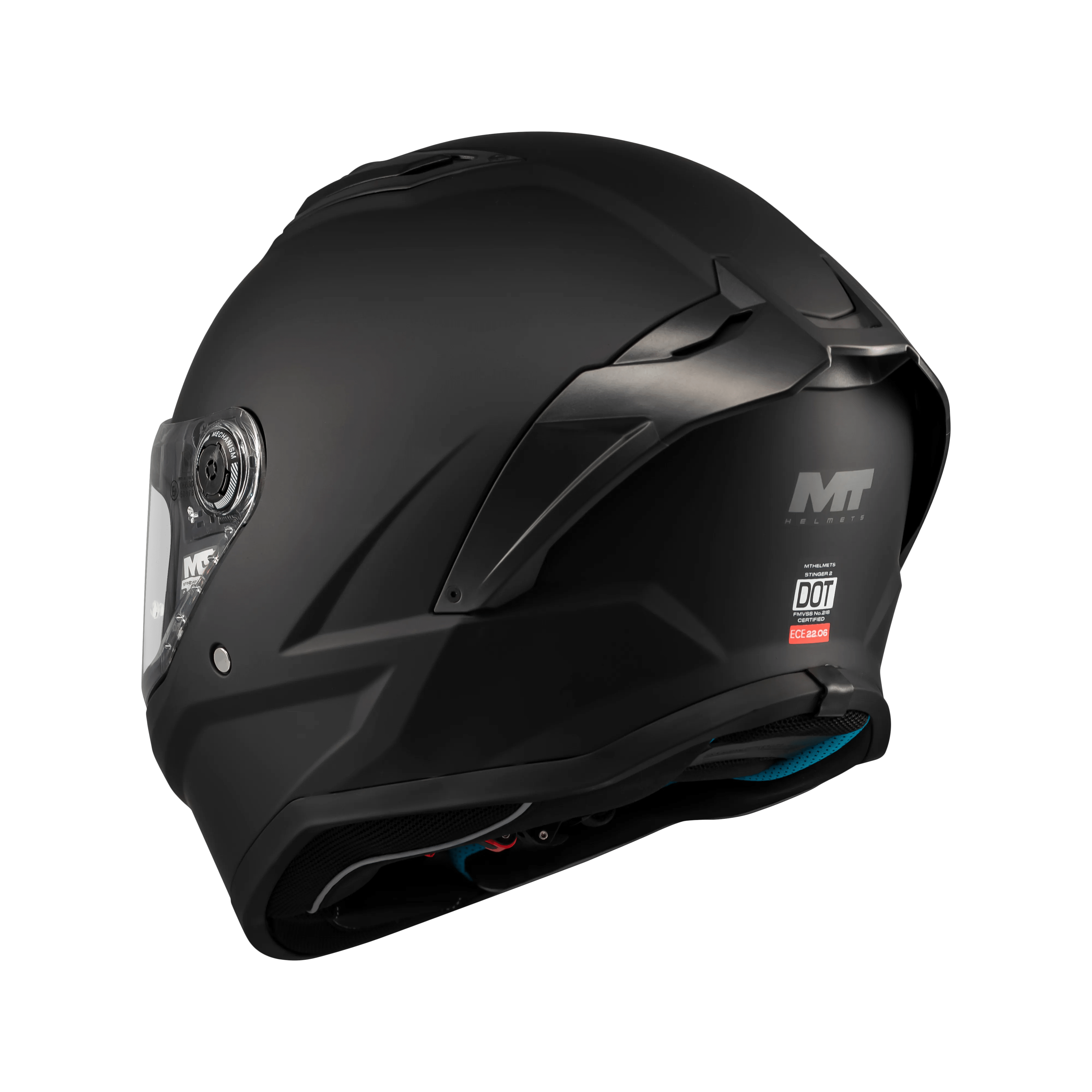 Casque intégral moto noir mat Stinger 2 vue arrière trois-quarts droit aération