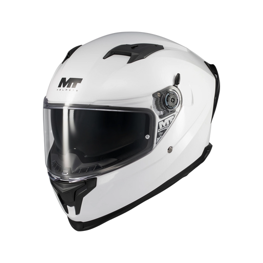 Casque intégral MT Braker SV blanc nacré vue trois-quarts avant visière fermée - LE PRATIQUE DU MOTARD