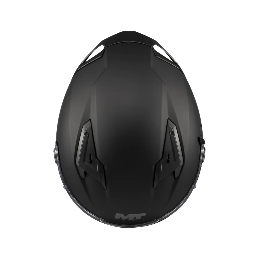 Casque intégral MT Braker SV noir mat vu du dessus, prises d'air supérieures
