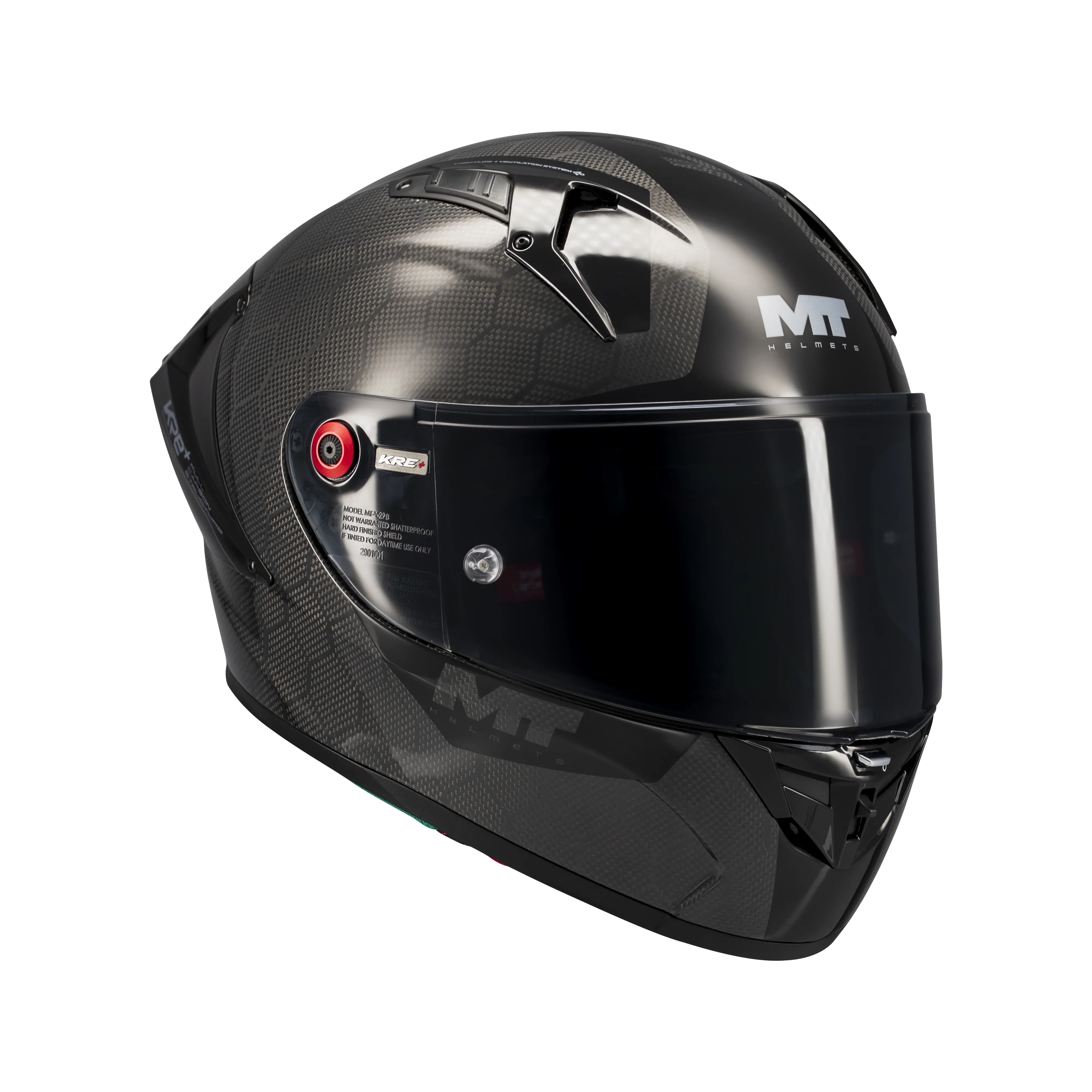 Casque intégral composite MT KRE+ S Pure noir gloss de profil droit, spoiler et aérations