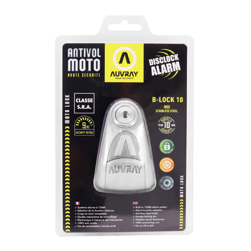 Antivol Bloque Disque Auvray B-Lock Avec Alarme Sonore Diam 10Mm Inox (Classe Sra)