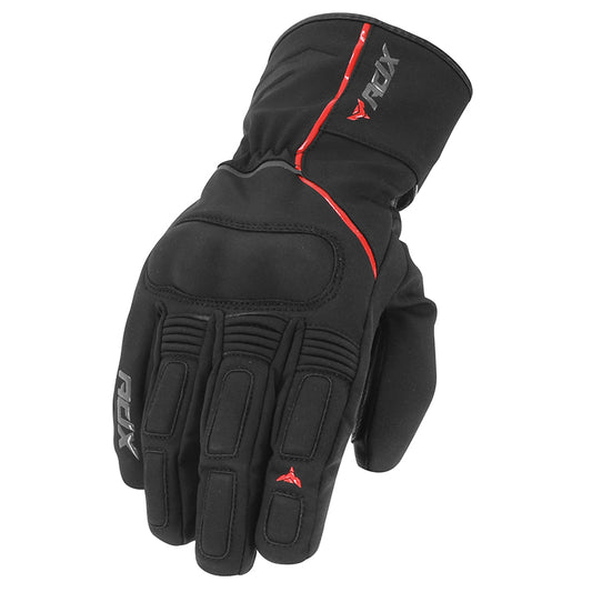 Gants moto hiver Montreal Noir/Rouge — trois-quarts, dessus de la main et manchette longue à liseré rouge