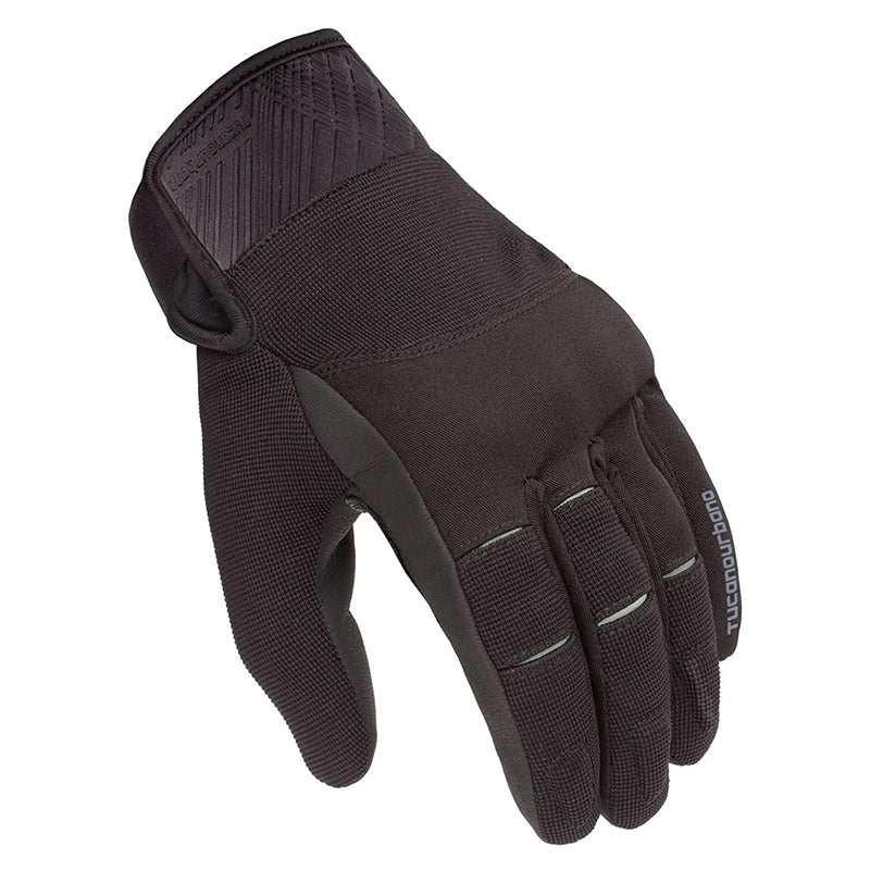 Gants moto toutes saisons Crab Noir — dos de la main en tissu extensible