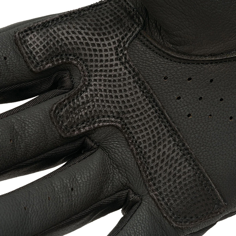 Gants moto toutes saisons Crab Noir — gros plan de la paume en cuir