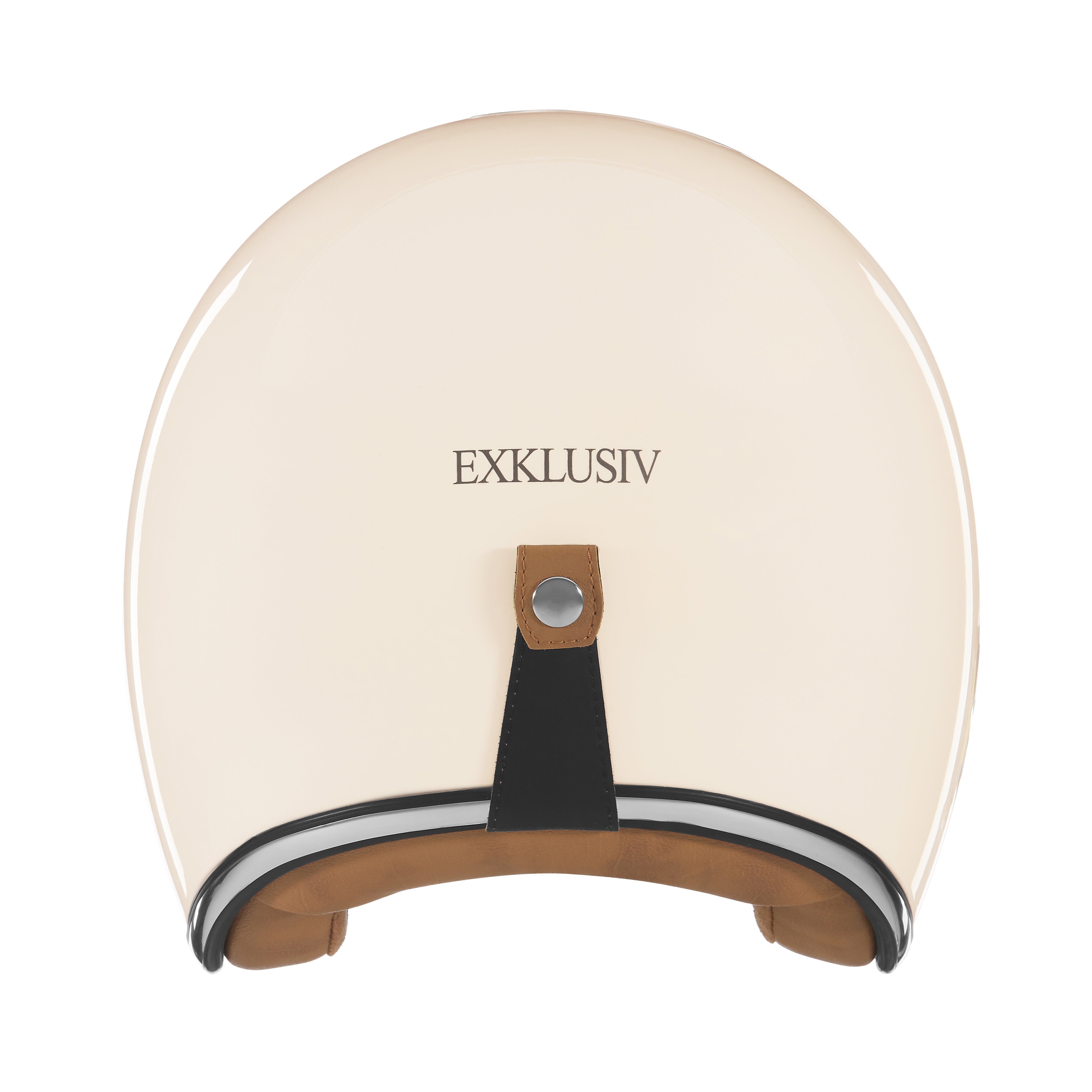 Dessus du casque jet moto crème EXKLUSIV avec languette cuir arrière