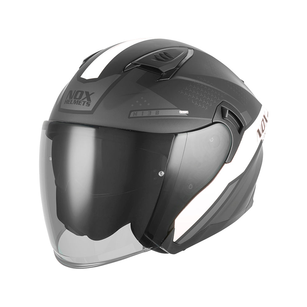 Casque Moto Jet N130 Ekto Noir Mat Blanc | NOX - LE PRATIQUE DU MOTARD