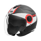 Casque demi-jet à écran rond NOX N182 Round noir mat rouge de trois quarts - LE PRATIQUE DU MOTARD