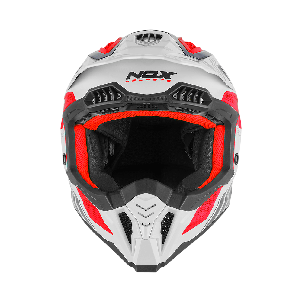 Casque Moto Cross N634 Storm Blanc Bleu Rouge | NOX - LE PRATIQUE DU MOTARD