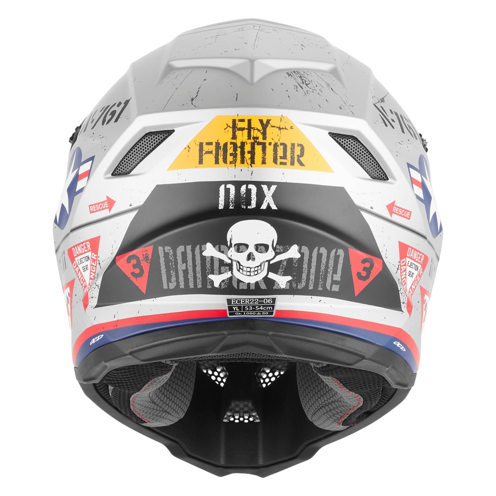 Casque Moto Cross Enfant N761 Fly Fighter Argent Mat | NOX - LE PRATIQUE DU MOTARD