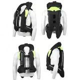 Gilet moto airbag noir gonflé présenté sous quatre angles sur mannequin