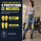 Jean Moto Femme Homologué AA — Coques Genoux et Hanches Incluses | ASFALT™