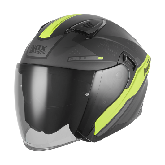 Casque Moto Jet N130 Ekto Noir Mat Jaune Fluo | NOX - LE PRATIQUE DU MOTARD