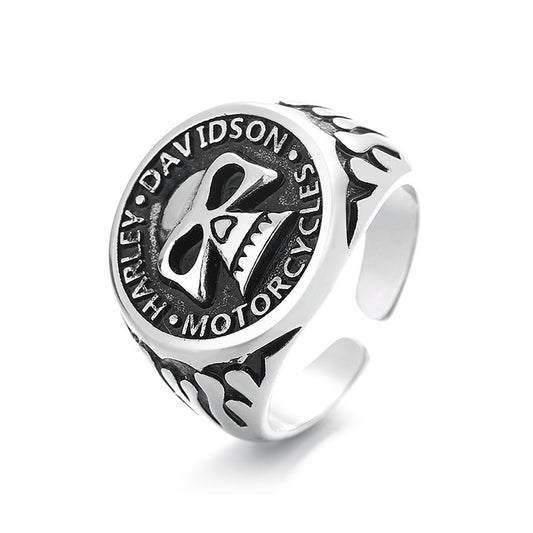 Bague Tête de Mort Biker - Style Harley, Taille Ajustable