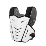Pare pierre moto cross MX-DRAG blanc, vue trois quarts du plastron pectoral