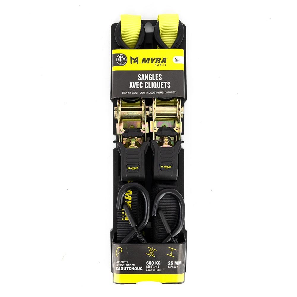 Kit Sangles avec Cliquets - 4.50 Mètres Résistance 680 Kg - LE PRATIQUE DU MOTARD