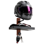 Porte casque moto mural bois metal + support a clé