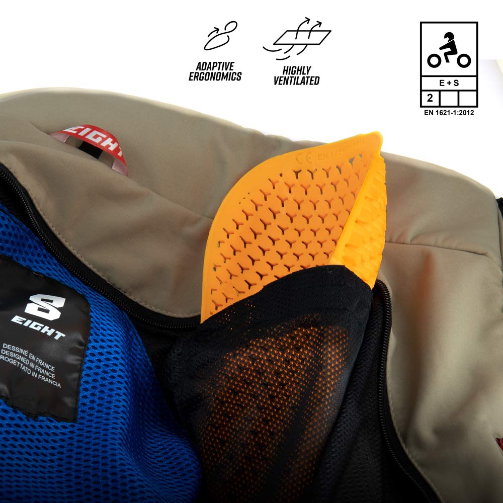 Blouson moto CIRRUS sable — détail de l’intérieur : protection souple dans sa poche