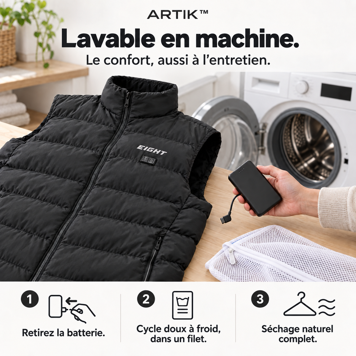 Il passe en machine.
Votre routine reste simple.