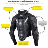 Caractéristiques du gilet de protection moto route été : sangles réglables, plastron amovible, mesh respirant