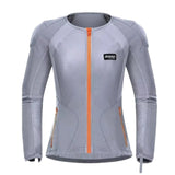 Gilet protection moto femme PRO-TEK gris vue de face, zip orange et coupe cintrée
