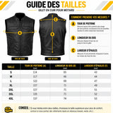 Guide des tailles gilet cuir moto SOA, mesures tour de poitrine en cm