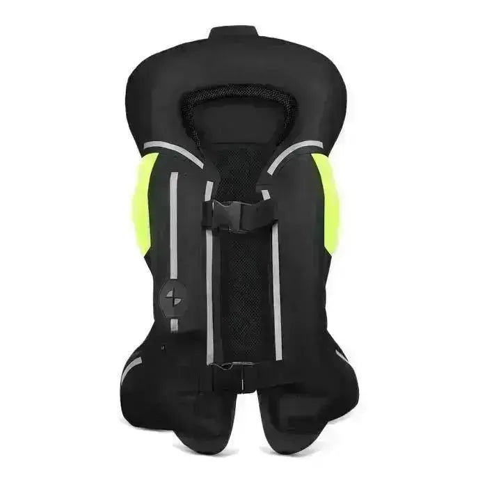 Gilet airbag moto noir gonflé avec protège-nuque et inserts jaune fluo