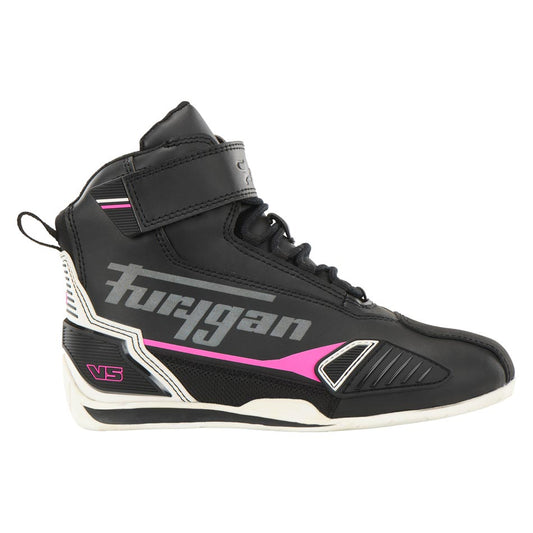 Baskets Moto Femme Étanches | Furygan™ V5 D3O® Lady WP Noir Blanc Rose — vue trois quarts