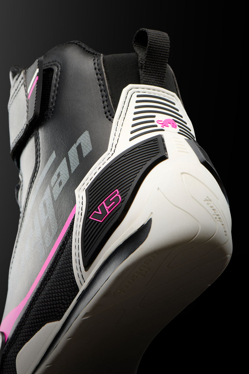 Baskets Moto Femme Étanches | Furygan™ V5 D3O® Lady WP Noir Blanc Rose — détail