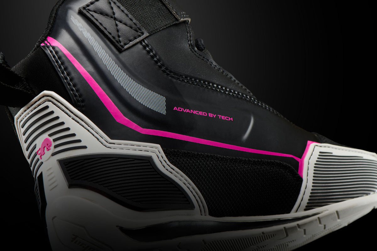 Baskets Moto Femme Homologuées CE | Furygan™ V5 D3O® Lady Noir Blanc Rose — détail