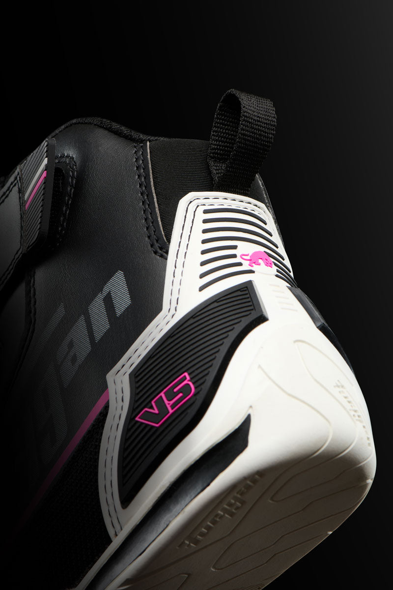 Baskets Moto Femme Homologuées CE | Furygan™ V5 D3O® Lady Noir Blanc Rose — détail