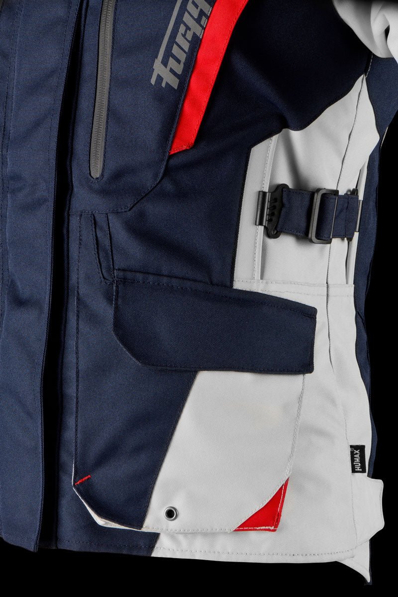 Blouson Moto Furygan APALACHES LADY EVO — Protection CE Niveau AA Bleu - Pearl - Rouge - LE PRATIQUE DU MOTARD