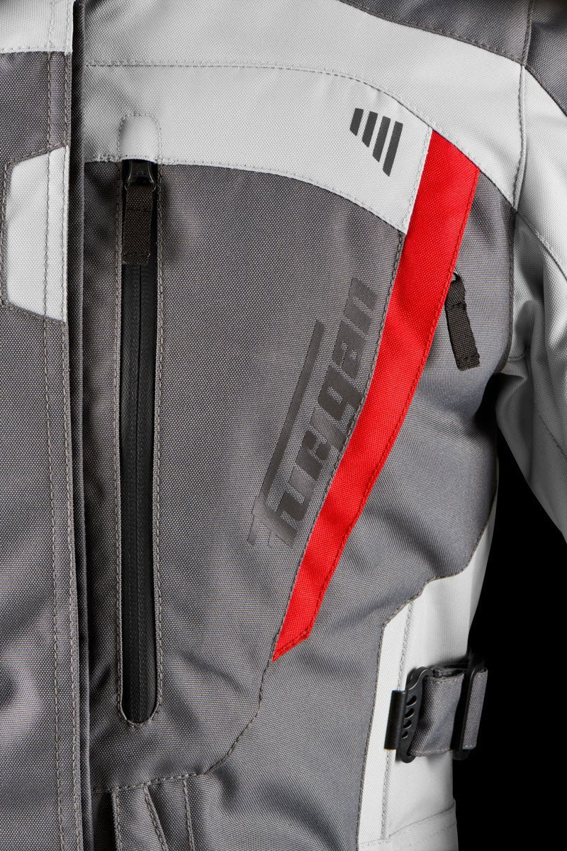 Blouson Moto Furygan APALACHES LADY EVO — Protection CE Niveau AA Gris - Pearl - Rouge - LE PRATIQUE DU MOTARD