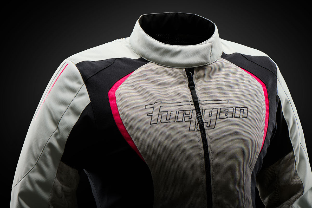 Blouson Moto Femme Clair Perle et Rose | Furygan™ Odessa Evo 3in1 Vented+ Pearl Noir Rose — détail