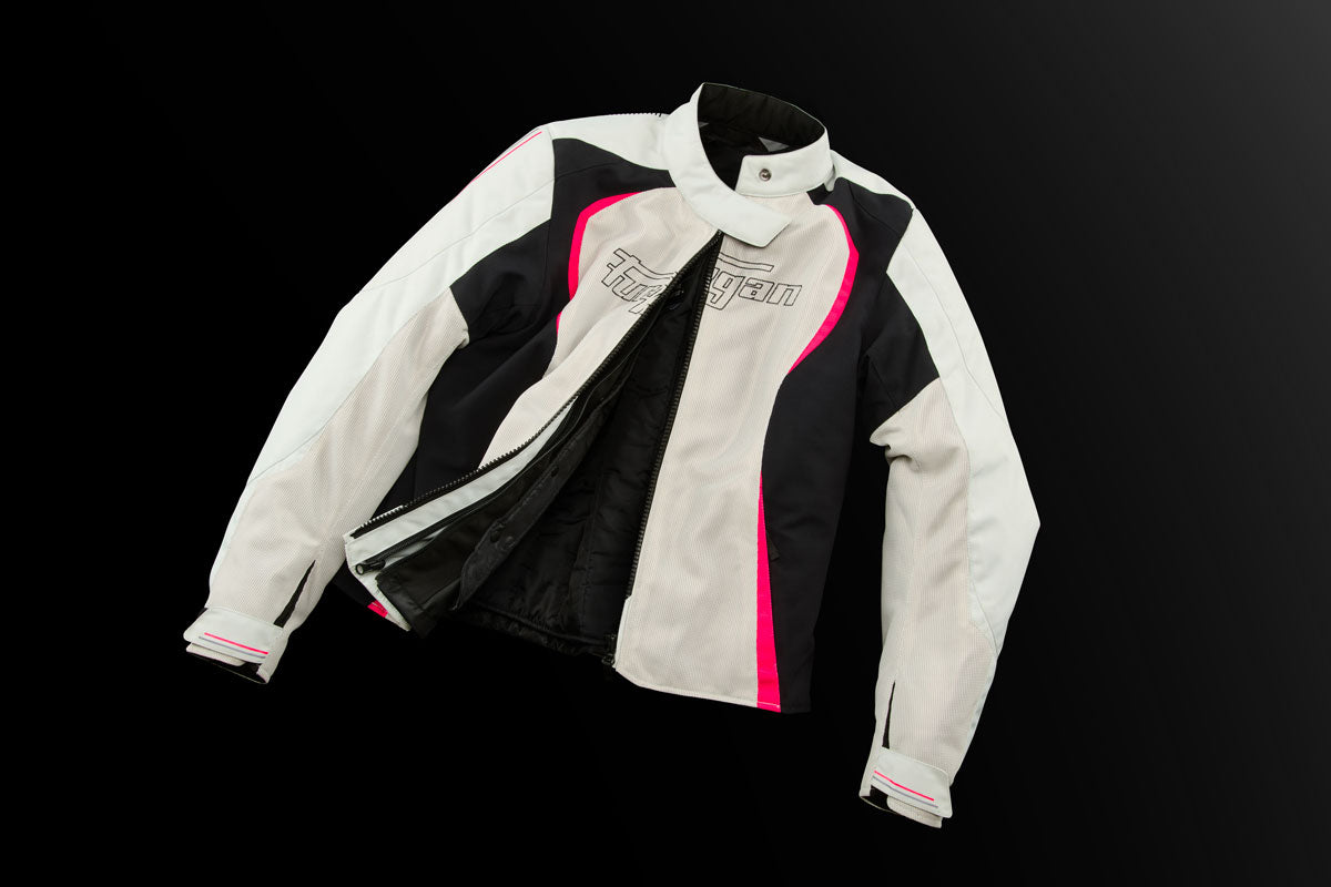 Blouson Moto Femme Clair Perle et Rose | Furygan™ Odessa Evo 3in1 Vented+ Pearl Noir Rose — détail