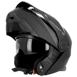 Casque trail modulable S791 Dune noir mat — vue trois-quarts avant, mentonnière relevée
