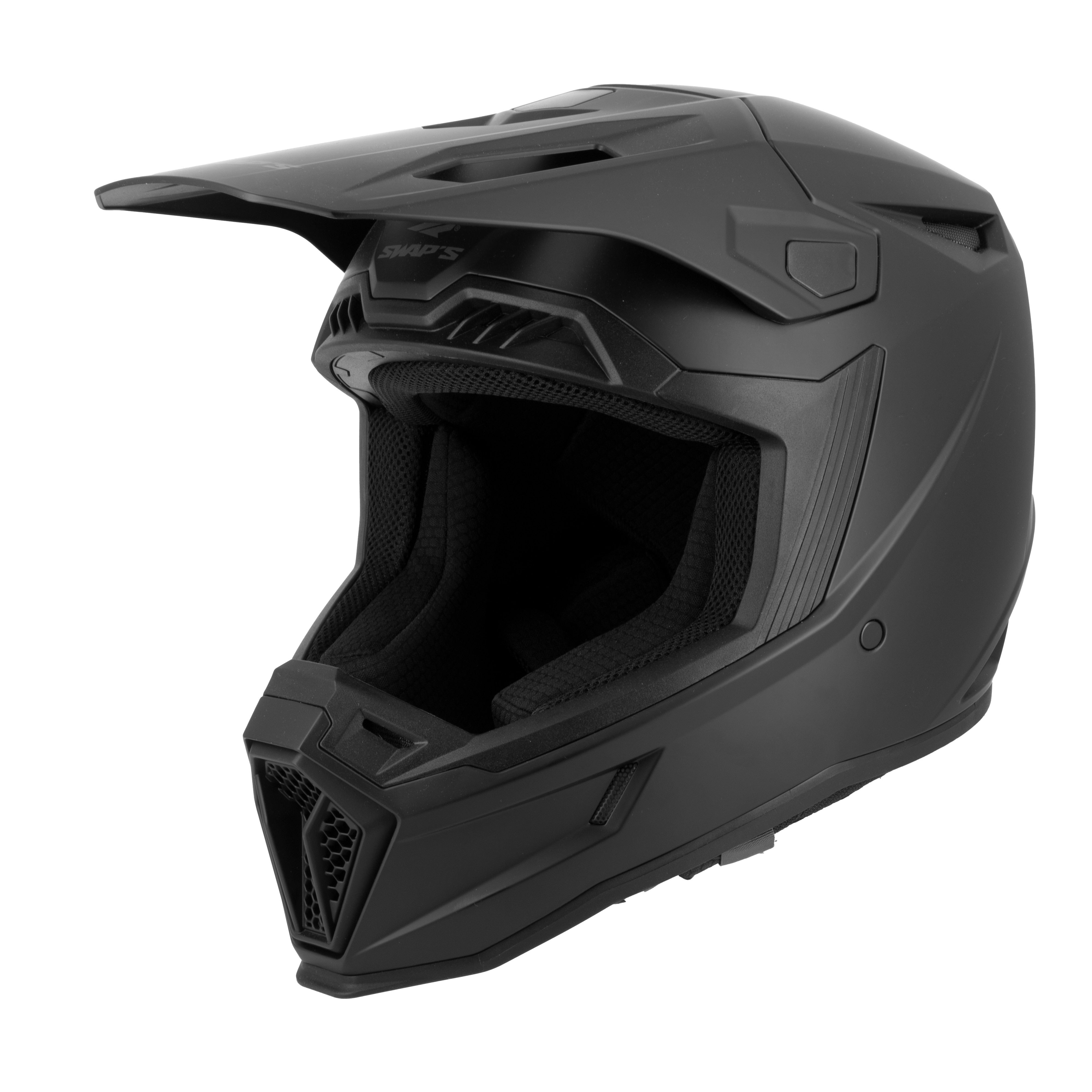 Casque cross Whip noir mat — vue trois-quarts avant