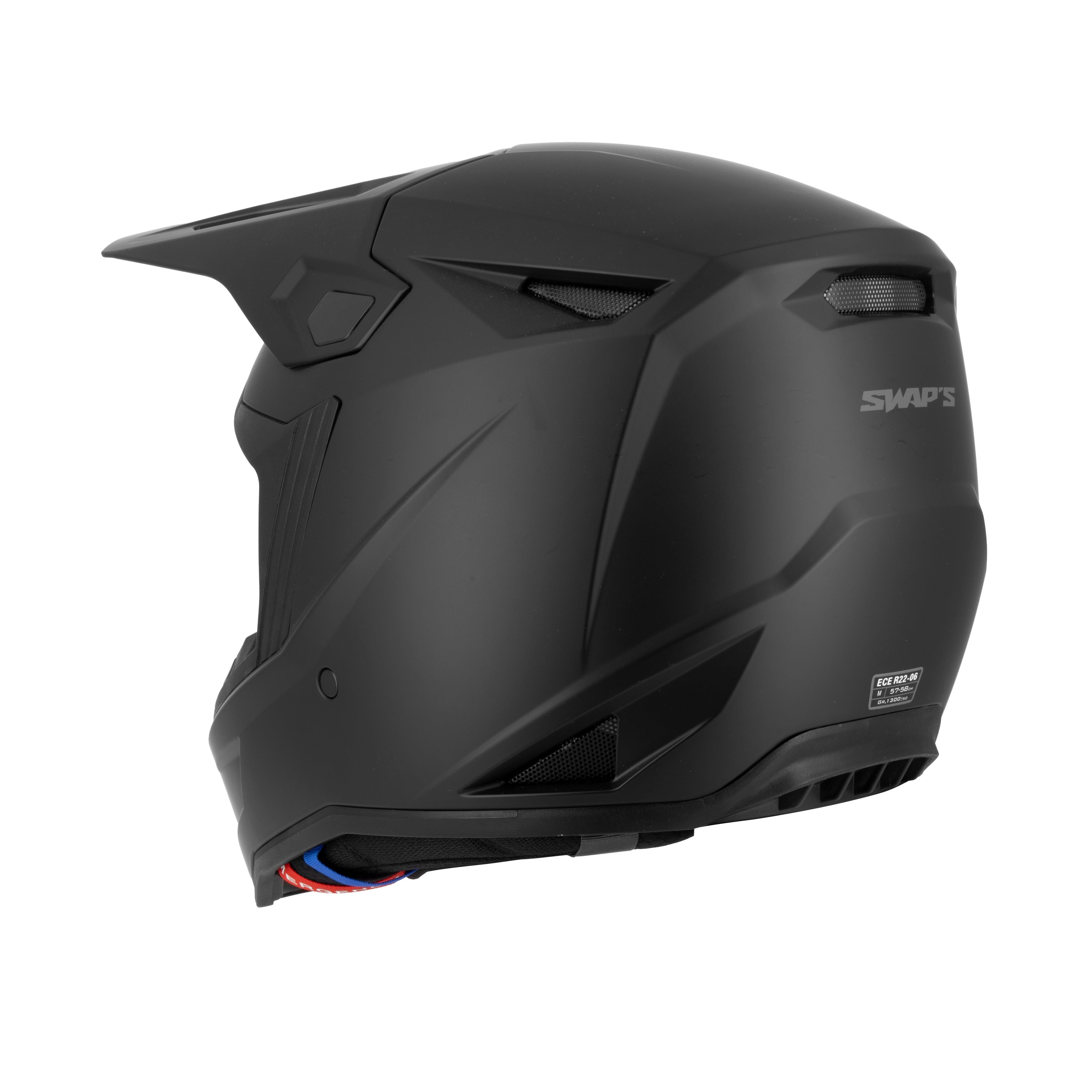 Casque cross Whip noir mat — vue trois-quarts arrière