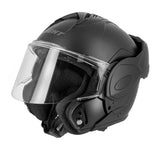 Casque modulable FlipTech EIGHT noir mat homologué ECE 22-06, vue trois-quarts écran clair - LE PRATIQUE DU MOTARD