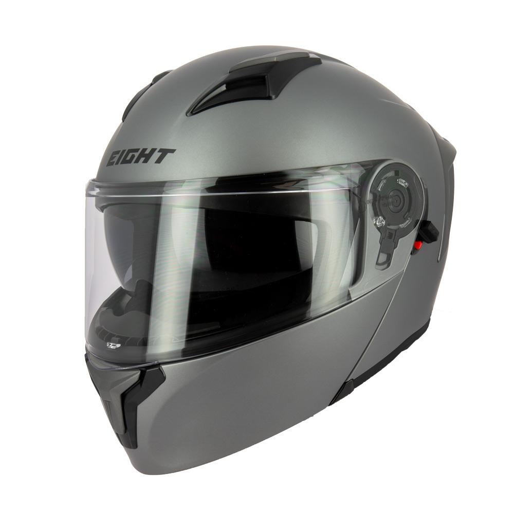 Casque modulable S551 Dual Face titane mat — vue trois-quarts avant, mentonnière fermée