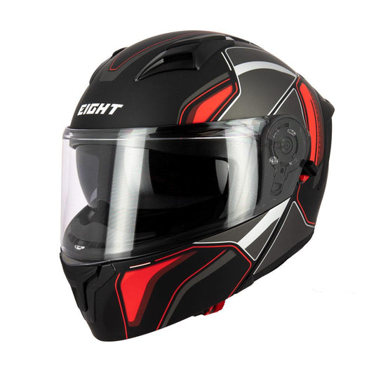 Casque modulable S551 Dual Face noir rouge — vue trois-quarts avant, mentonnière fermée