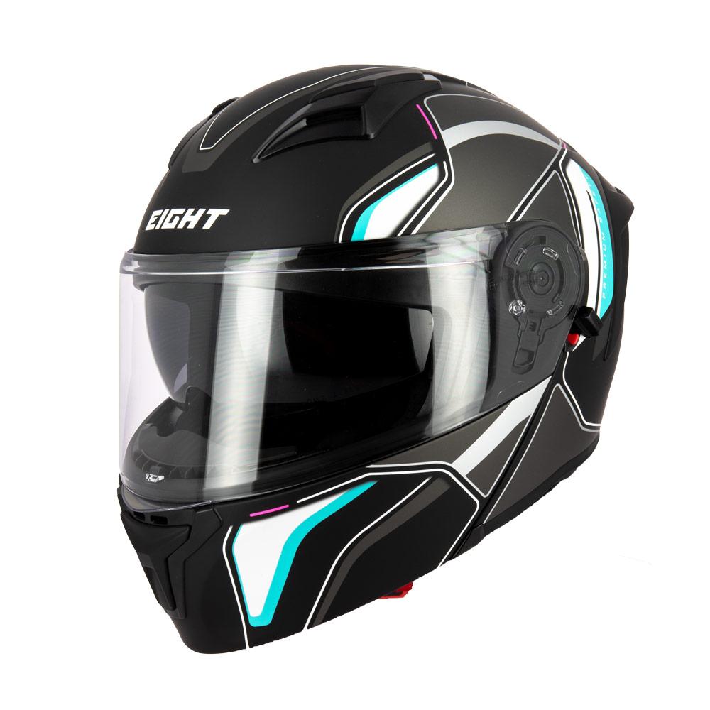 Casque modulable S551 Dual Face noir bleu — vue trois-quarts avant, mentonnière fermée